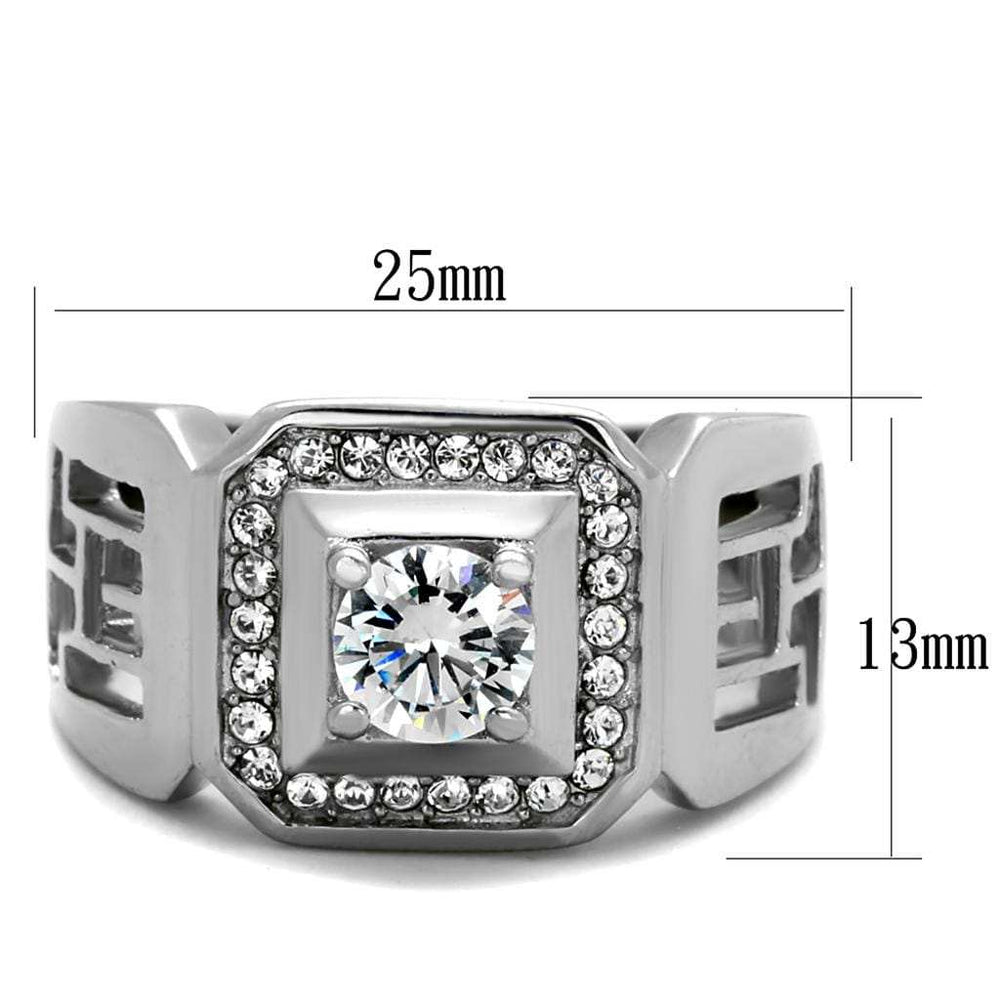 TK2046 - High polished (no plating) Stainless Steel Ring with AAA Grade CZ in Clear - Alamode - Flyclothing LLC