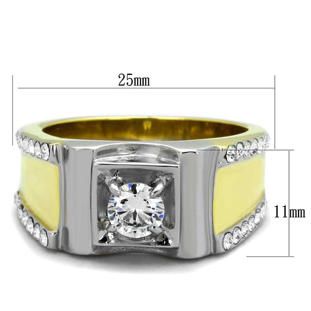 TK2049 - Two-Tone IP Gold (Ion Plating) Stainless Steel Ring with AAA Grade CZ in Clear - Alamode - Flyclothing LLC