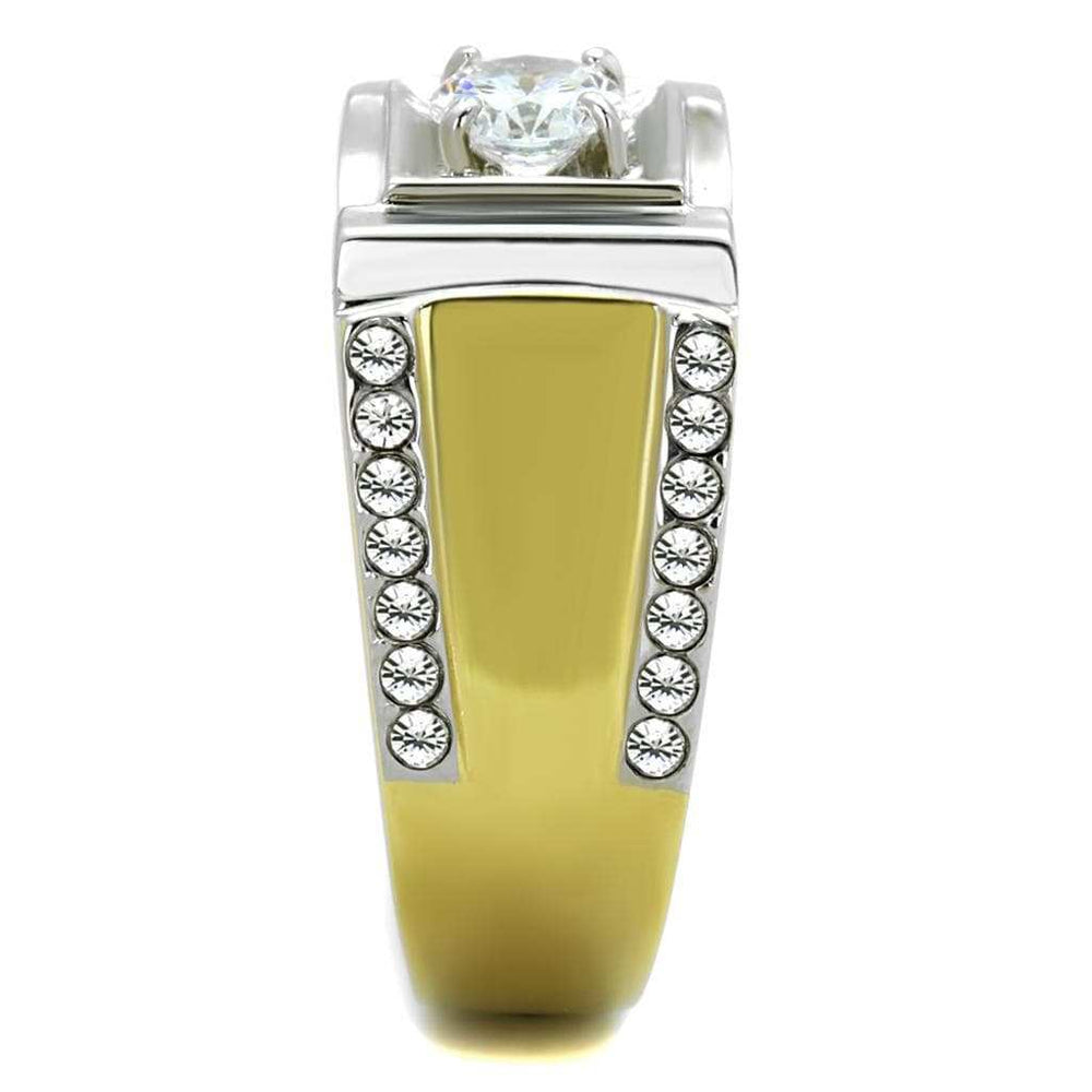 TK2049 - Two-Tone IP Gold (Ion Plating) Stainless Steel Ring with AAA Grade CZ in Clear - Alamode - Flyclothing LLC