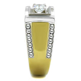 TK2049 - Two-Tone IP Gold (Ion Plating) Stainless Steel Ring with AAA Grade CZ in Clear - Alamode - Flyclothing LLC