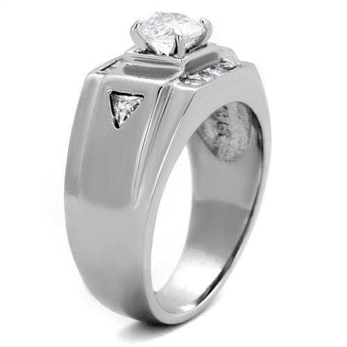 TK2052 - High polished (no plating) Stainless Steel Ring with AAA Grade CZ in Clear - Alamode - Flyclothing LLC