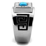TK2053 - High polished (no plating) Stainless Steel Ring with Synthetic Turquoise in Sea Blue - Alamode - Flyclothing LLC