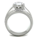 TK2054 - High polished (no plating) Stainless Steel Ring with AAA Grade CZ in Clear - Alamode - Flyclothing LLC
