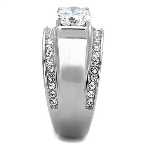 TK2054 - High polished (no plating) Stainless Steel Ring with AAA Grade CZ in Clear - Alamode - Flyclothing LLC