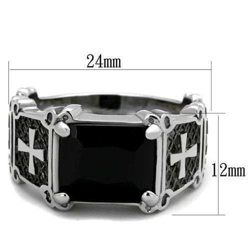 TK2055 - High polished (no plating) Stainless Steel Ring with Synthetic Synthetic Glass in Jet - Alamode - Flyclothing LLC