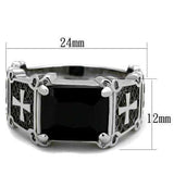TK2055 - High polished (no plating) Stainless Steel Ring with Synthetic Synthetic Glass in Jet - Alamode - Flyclothing LLC