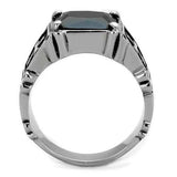 TK2055 - High polished (no plating) Stainless Steel Ring with Synthetic Synthetic Glass in Jet - Alamode - Flyclothing LLC