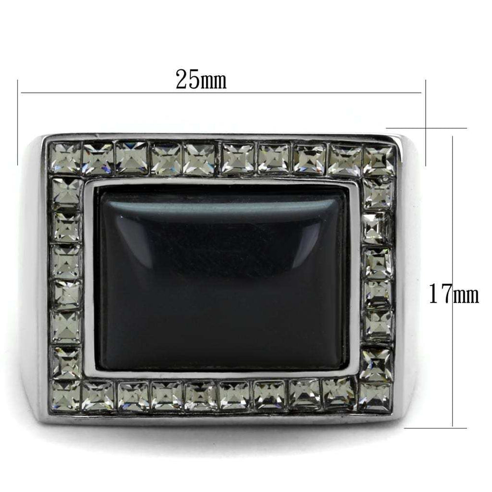 TK2065 - High polished (no plating) Stainless Steel Ring with Synthetic Cat Eye in Smoked Quartz - Alamode - Flyclothing LLC