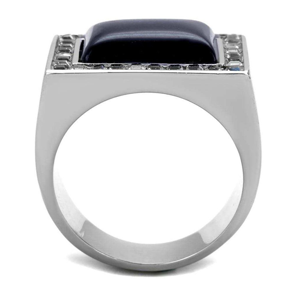 TK2065 - High polished (no plating) Stainless Steel Ring with Synthetic Cat Eye in Smoked Quartz - Alamode - Flyclothing LLC
