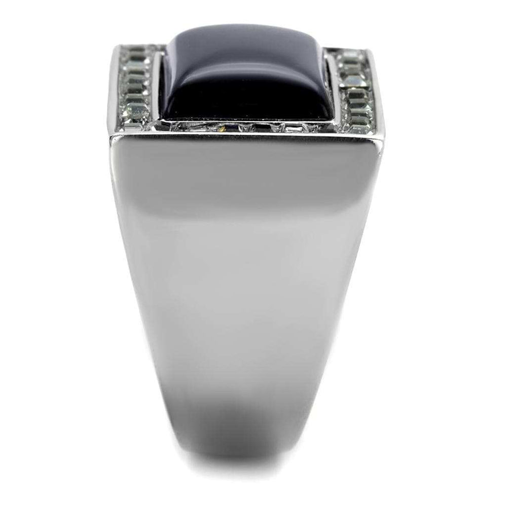 TK2065 - High polished (no plating) Stainless Steel Ring with Synthetic Cat Eye in Smoked Quartz - Alamode - Flyclothing LLC