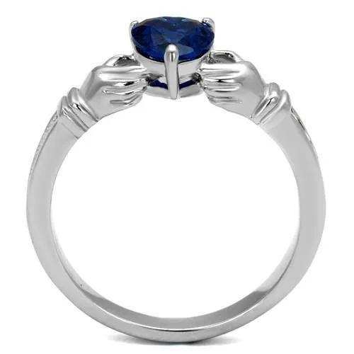 TK2093 - High polished (no plating) Stainless Steel Ring with Synthetic Spinel in London Blue - Alamode - Flyclothing LLC