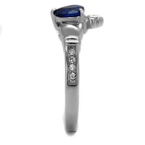 TK2093 - High polished (no plating) Stainless Steel Ring with Synthetic Spinel in London Blue - Alamode - Flyclothing LLC