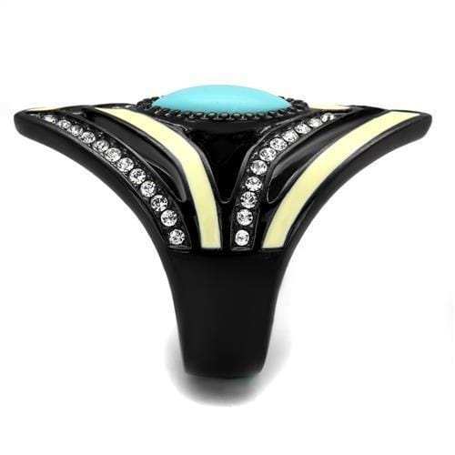 TK2099 - IP Black(Ion Plating) Stainless Steel Ring with Synthetic Turquoise in Sea Blue - Alamode - Flyclothing LLC
