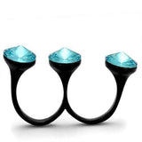 TK2103 - IP Black(Ion Plating) Stainless Steel Ring with Top Grade Crystal in Sea Blue - Alamode - Flyclothing LLC