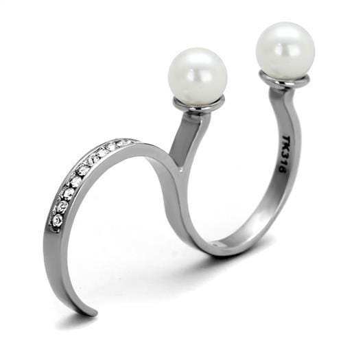 TK2110 - High polished (no plating) Stainless Steel Ring with Synthetic Pearl in White - Alamode - Flyclothing LLC