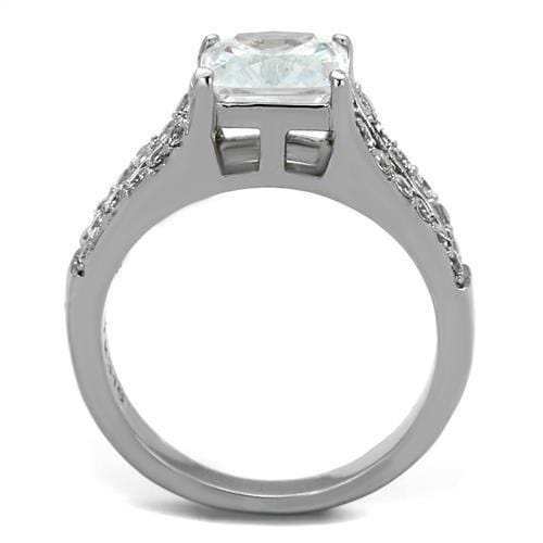 TK2112 - High polished (no plating) Stainless Steel Ring with AAA Grade CZ in Clear - Alamode - Flyclothing LLC