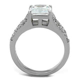 TK2112 - High polished (no plating) Stainless Steel Ring with AAA Grade CZ in Clear - Alamode - Flyclothing LLC