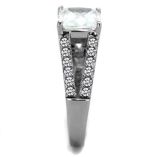 TK2112 - High polished (no plating) Stainless Steel Ring with AAA Grade CZ in Clear - Alamode - Flyclothing LLC