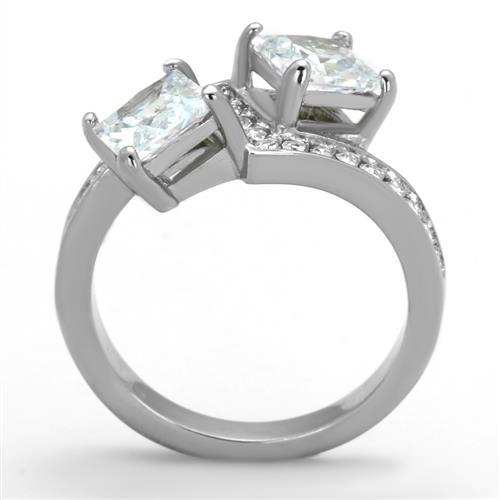 TK2113 - High polished (no plating) Stainless Steel Ring with AAA Grade CZ in Clear - Alamode - Flyclothing LLC