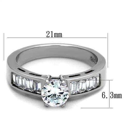 TK2117 - High polished (no plating) Stainless Steel Ring with AAA Grade CZ in Clear - Alamode - Flyclothing LLC