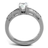 TK2117 - High polished (no plating) Stainless Steel Ring with AAA Grade CZ in Clear - Alamode - Flyclothing LLC