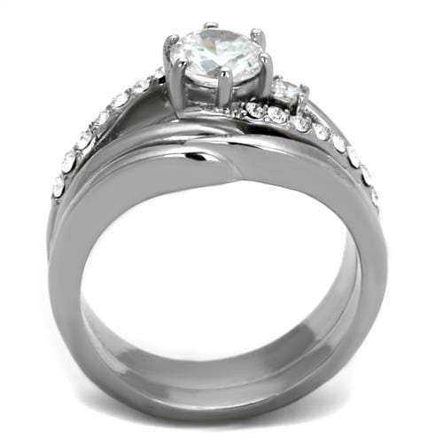 TK2118 - High polished (no plating) Stainless Steel Ring with AAA Grade CZ in Clear - Alamode - Flyclothing LLC