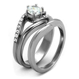 TK2118 - High polished (no plating) Stainless Steel Ring with AAA Grade CZ in Clear - Alamode - Flyclothing LLC