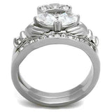 TK2119 - High polished (no plating) Stainless Steel Ring with AAA Grade CZ in Clear - Alamode - Flyclothing LLC