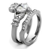 TK2119 - High polished (no plating) Stainless Steel Ring with AAA Grade CZ in Clear - Alamode - Flyclothing LLC