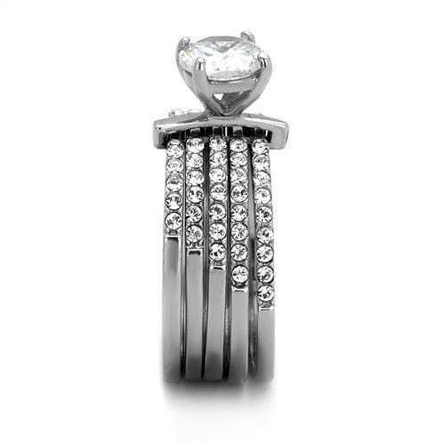 TK2120 - High polished (no plating) Stainless Steel Ring with AAA Grade CZ in Clear - Alamode - Flyclothing LLC
