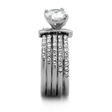 TK2120 - High polished (no plating) Stainless Steel Ring with AAA Grade CZ in Clear - Alamode - Flyclothing LLC