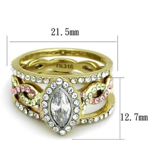 TK2129 - Two-Tone IP Gold (Ion Plating) Stainless Steel Ring with AAA Grade CZ in Clear - Alamode - Flyclothing LLC