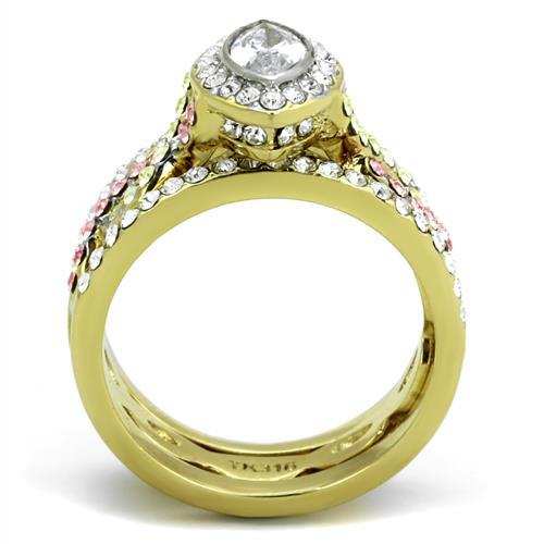 TK2129 - Two-Tone IP Gold (Ion Plating) Stainless Steel Ring with AAA Grade CZ in Clear - Alamode - Flyclothing LLC