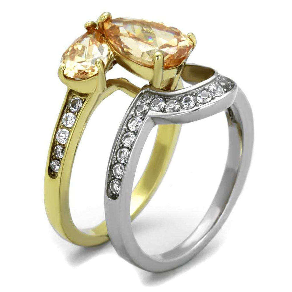 TK2132 - Two-Tone IP Gold (Ion Plating) Stainless Steel Ring with AAA Grade CZ in Champagne - Alamode - Flyclothing LLC