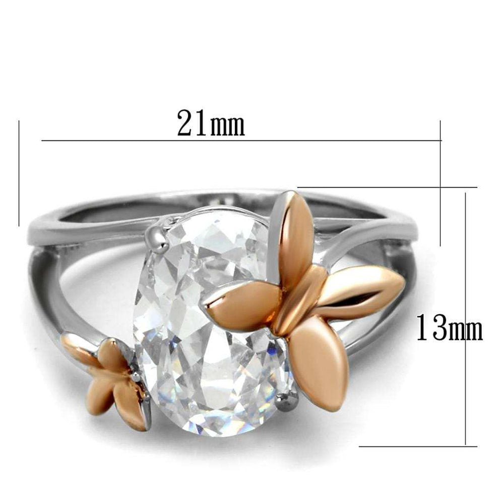 TK2135 - Two-Tone IP Rose Gold Stainless Steel Ring with AAA Grade CZ in Clear - Alamode - Flyclothing LLC