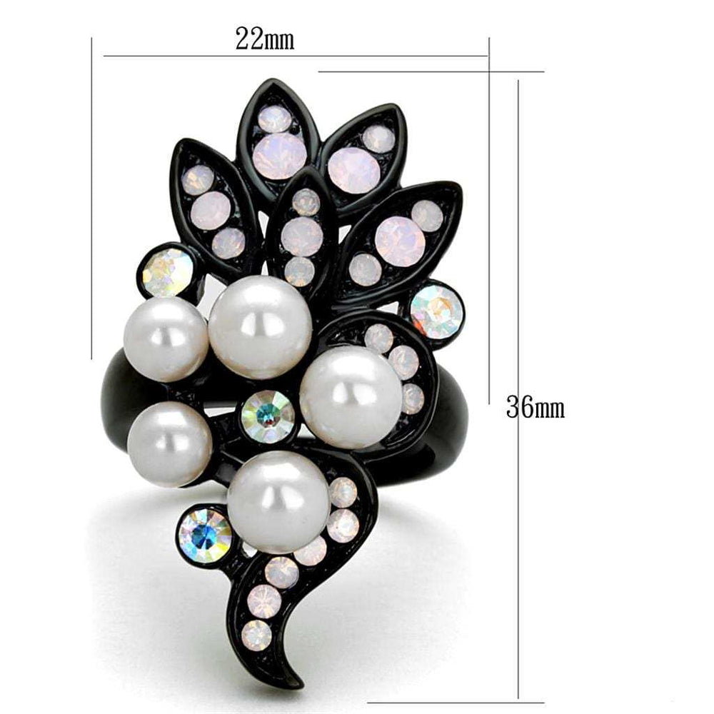 TK2138 - IP Black(Ion Plating) Stainless Steel Ring with Synthetic Pearl in Light Rose - Alamode - Flyclothing LLC