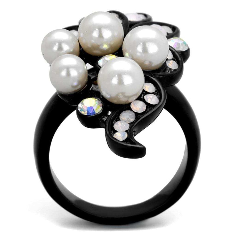 TK2138 - IP Black(Ion Plating) Stainless Steel Ring with Synthetic Pearl in Light Rose - Alamode - Flyclothing LLC