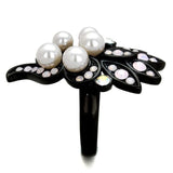 TK2138 - IP Black(Ion Plating) Stainless Steel Ring with Synthetic Pearl in Light Rose - Alamode - Flyclothing LLC
