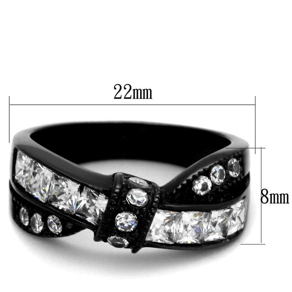 TK2139 - IP Black(Ion Plating) Stainless Steel Ring with AAA Grade CZ in Clear - Alamode - Flyclothing LLC
