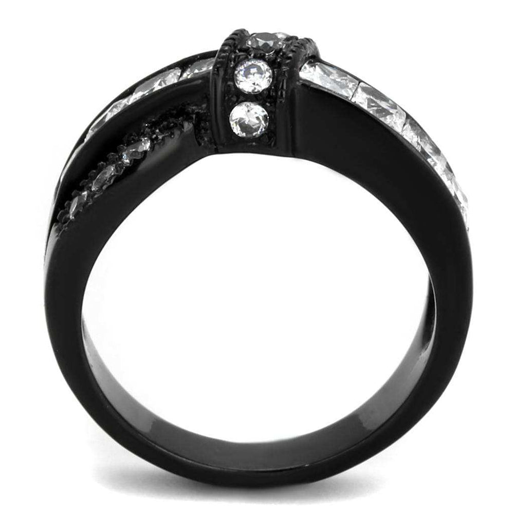 TK2139 - IP Black(Ion Plating) Stainless Steel Ring with AAA Grade CZ in Clear - Alamode - Flyclothing LLC