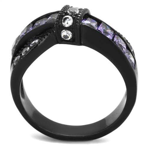 TK2140 - IP Black(Ion Plating) Stainless Steel Ring with AAA Grade CZ in Amethyst - Alamode - Flyclothing LLC