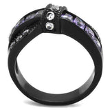 TK2140 - IP Black(Ion Plating) Stainless Steel Ring with AAA Grade CZ in Amethyst - Alamode - Flyclothing LLC