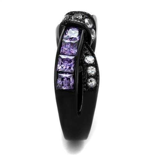 TK2140 - IP Black(Ion Plating) Stainless Steel Ring with AAA Grade CZ in Amethyst - Alamode - Flyclothing LLC