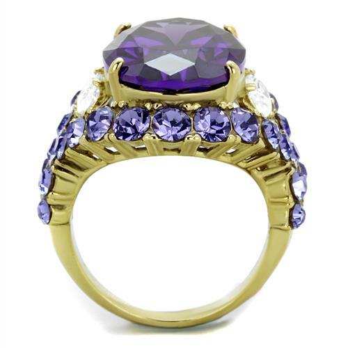 TK2160 - IP Gold(Ion Plating) Stainless Steel Ring with AAA Grade CZ in Amethyst - Alamode - Flyclothing LLC