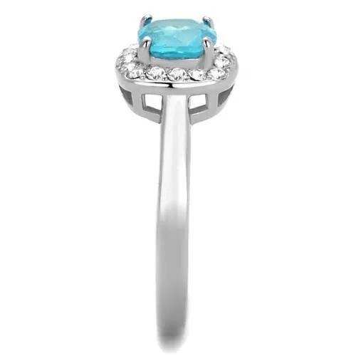 TK2161 - High polished (no plating) Stainless Steel Ring with Synthetic Synthetic Glass in Sea Blue - Alamode - Flyclothing LLC
