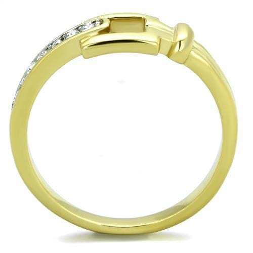 TK2164 - Two-Tone IP Gold (Ion Plating) Stainless Steel Ring with Top Grade Crystal in Clear - Alamode - Flyclothing LLC