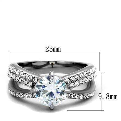 TK2165 - High polished (no plating) Stainless Steel Ring with AAA Grade CZ in Clear - Alamode - Flyclothing LLC