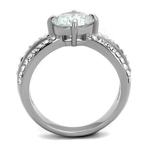 TK2165 - High polished (no plating) Stainless Steel Ring with AAA Grade CZ in Clear - Alamode - Flyclothing LLC