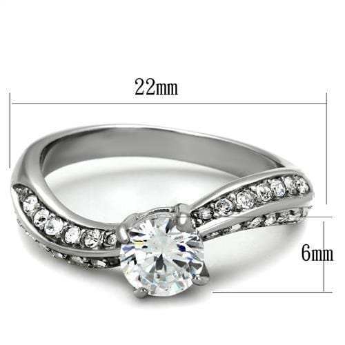 TK2171 - High polished (no plating) Stainless Steel Ring with AAA Grade CZ in Clear - Alamode - Flyclothing LLC