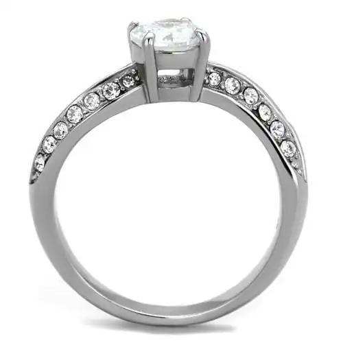 TK2171 - High polished (no plating) Stainless Steel Ring with AAA Grade CZ in Clear - Alamode - Flyclothing LLC